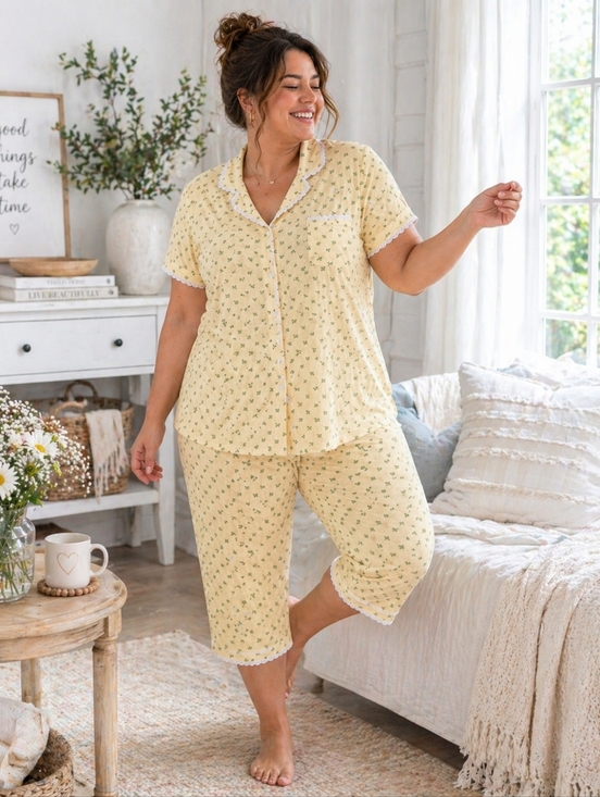 George Other - George Cream Yellow Floral Cotton Blend Pajama Set – Size 3X